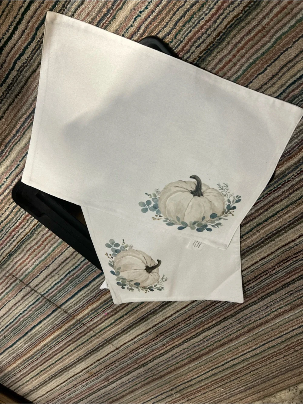 White Pumpkin Accent Placemat with Eucalyptus Print Set of 2